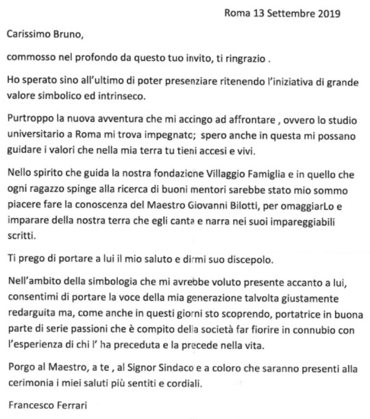 Lettera Francesco Ferrari